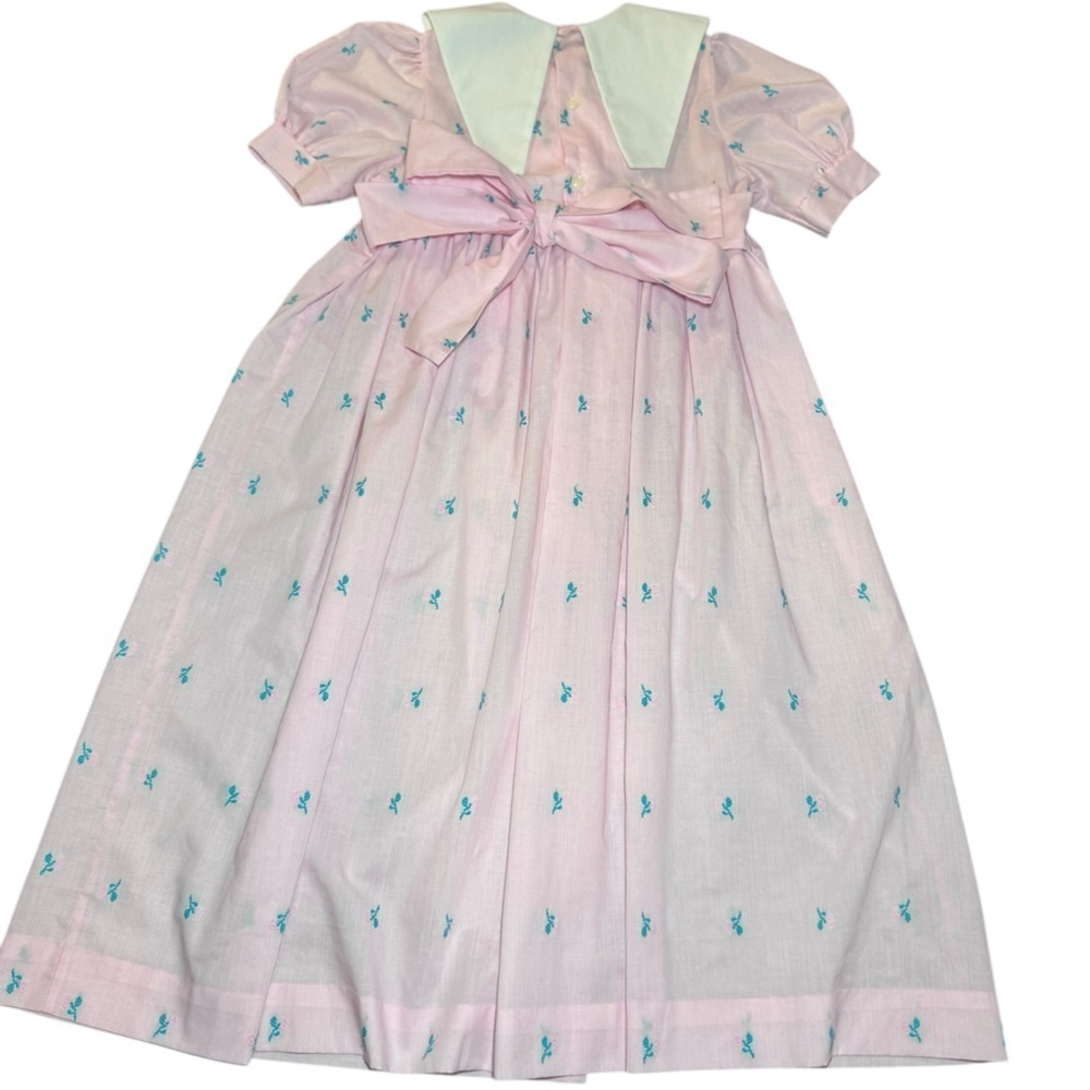 Pink and teal Vintage Girls Bib Floral Dress Cottage-core Retro - Picture 3 of 7